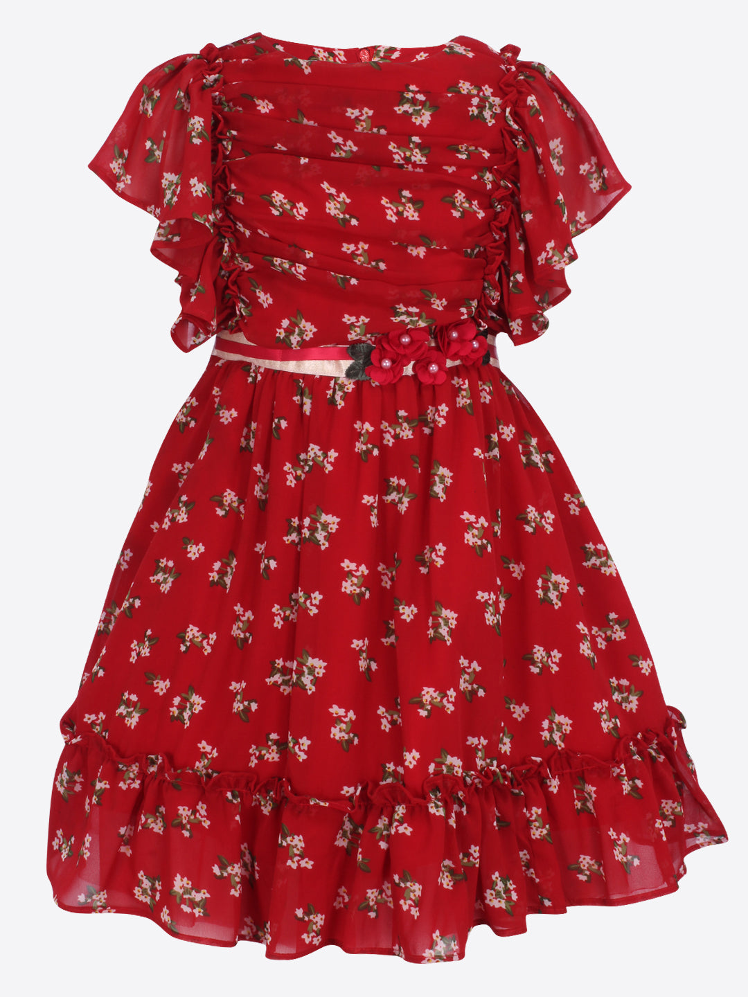Girls Midi/Knee Length Casual Dress  (Red, Fashion Sleeve)