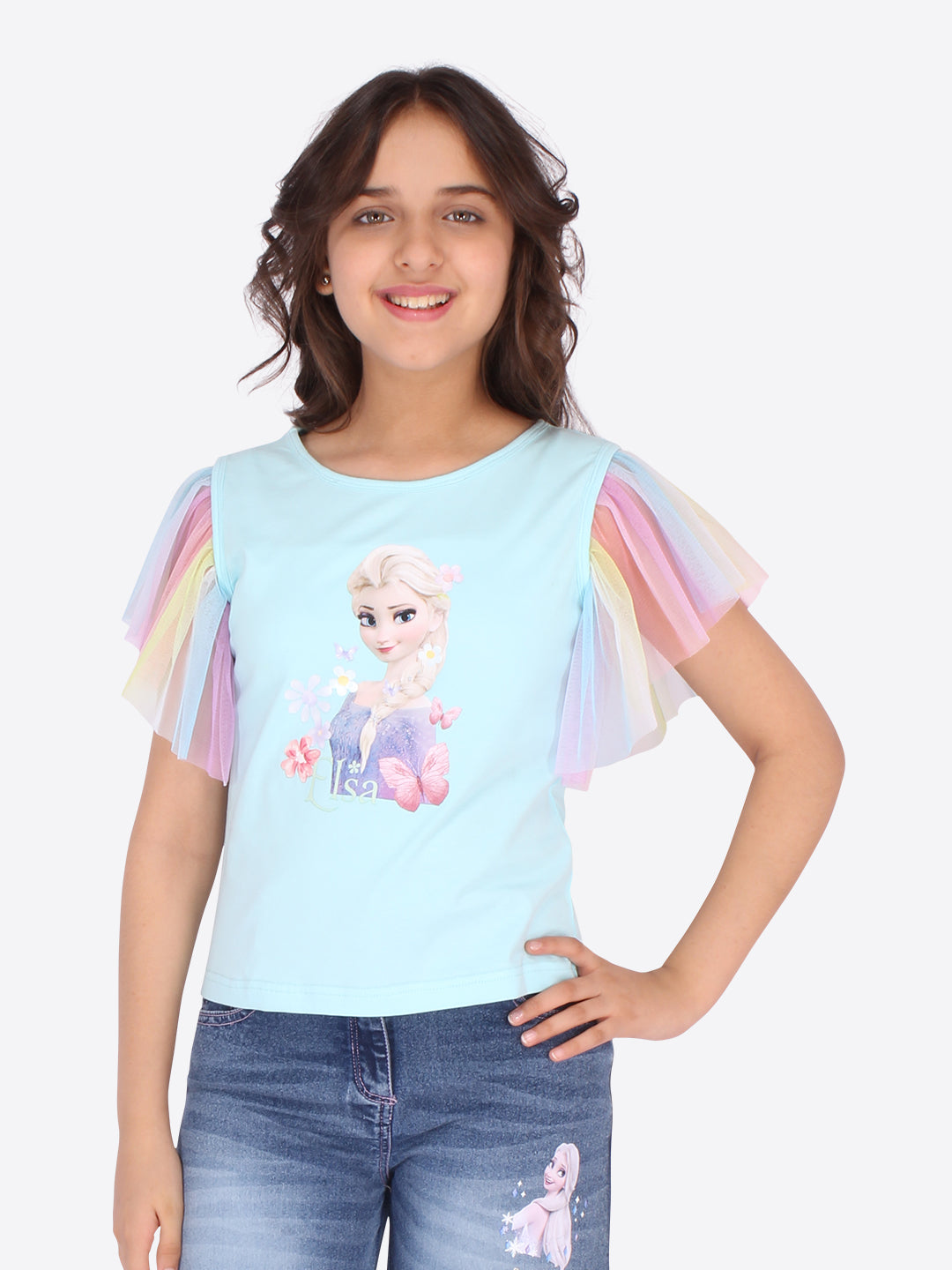 Girls Casual Cotton Blend Top  (Blue, Pack of 1)