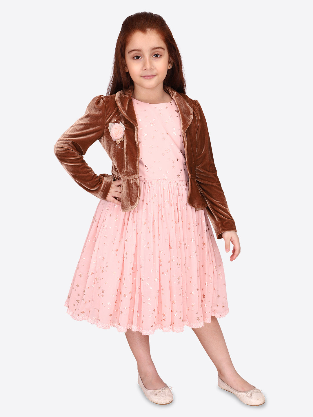 Baby Girls Midi/Knee Length Party Dress  (Brown, Full Sleeve)