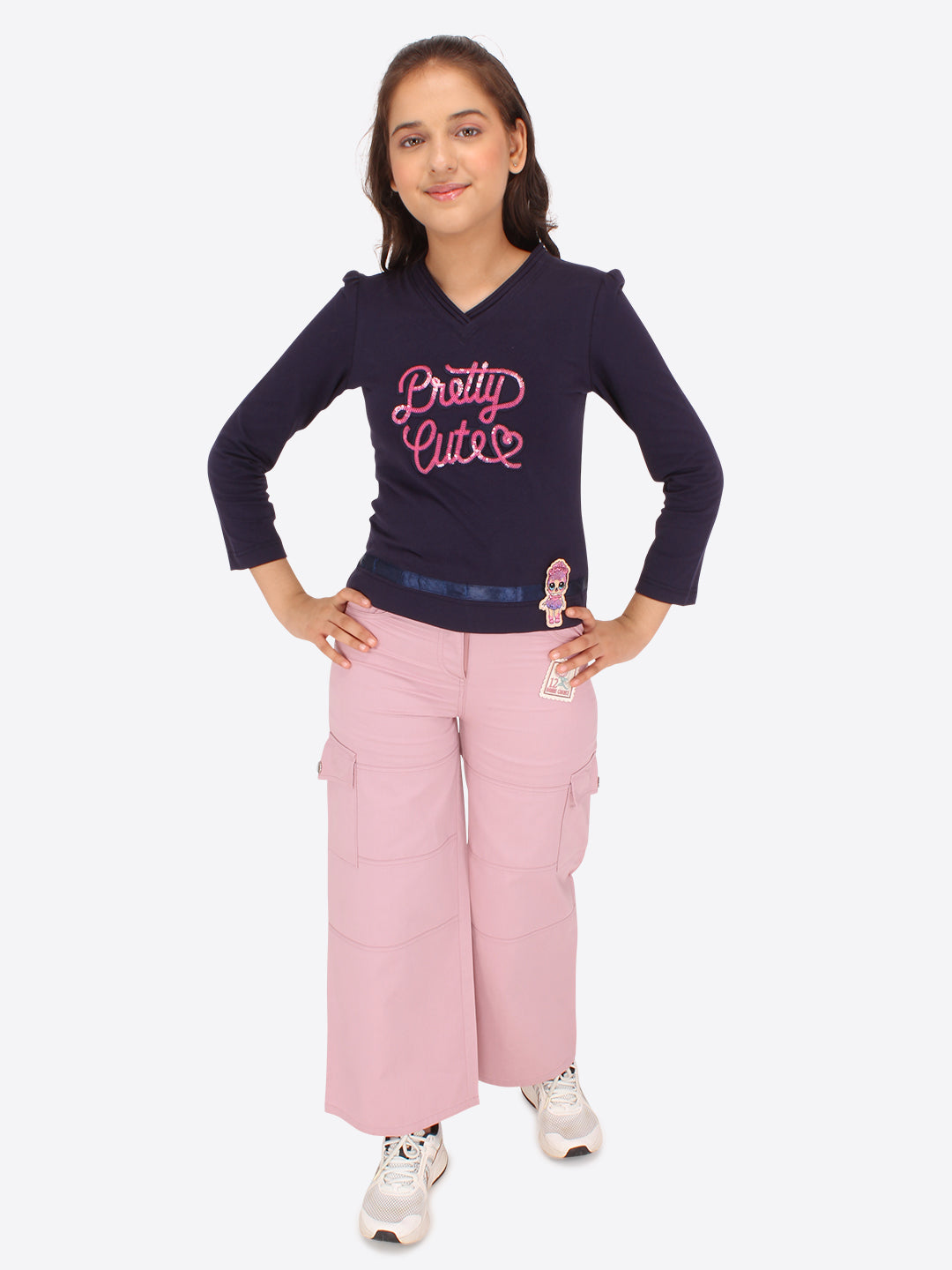 Girls Regular Fit Pink Lycra Blend Trousers