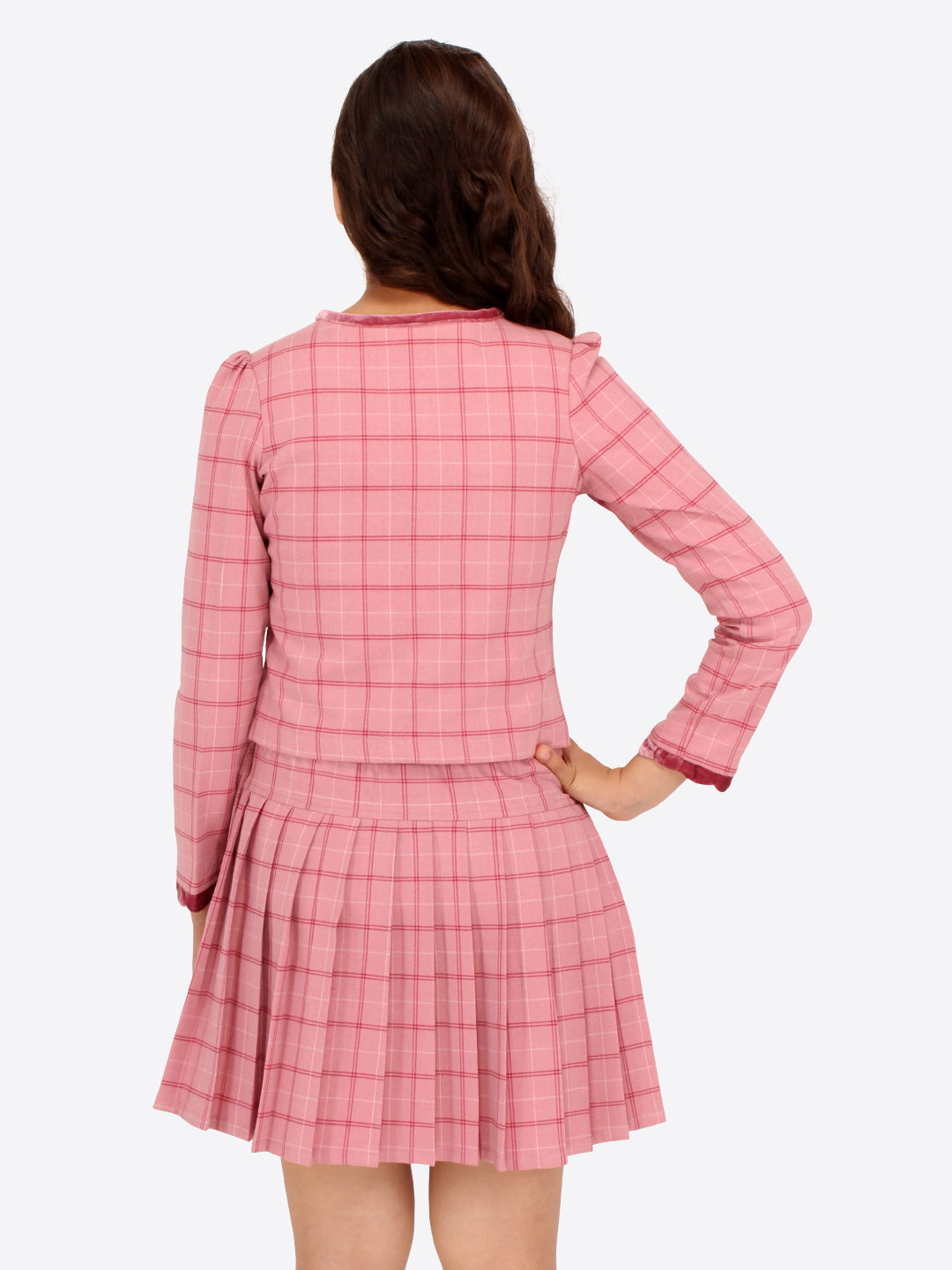 Cutecumber Girls Net & Chenille Embroidered Sleeveless Shift Dress with Full Sleeve Open Front Shrug